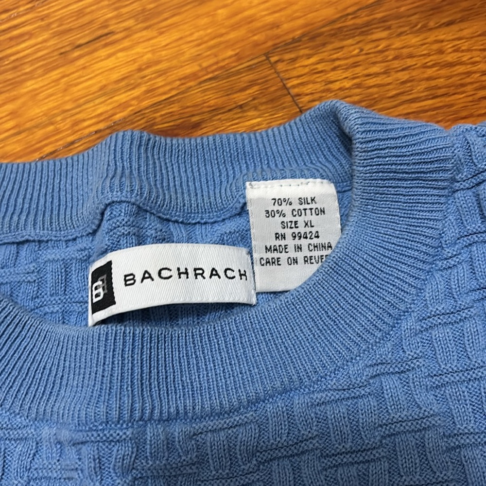 EUC Bachrach Textured Blue Silk SS Sweater